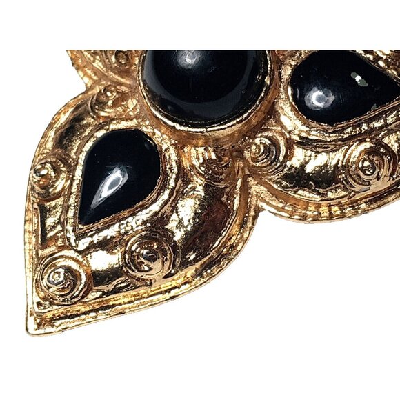 Rare Vintage Gold Toned Black Enamel Triquetra Brooch Trinity Celtic Knot Symbol - Picture 2 of 12